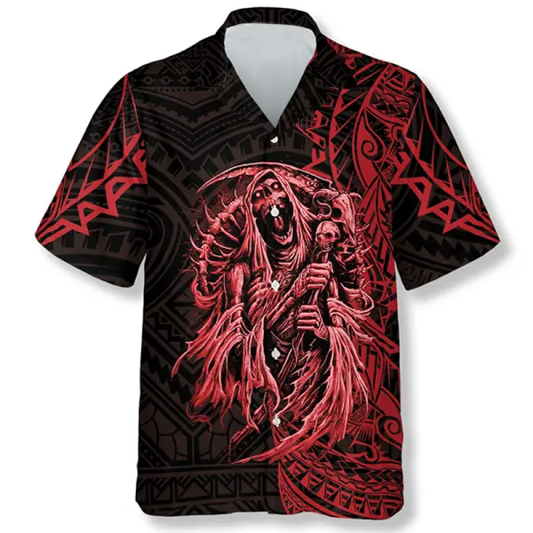 Men's Red Death Skull Hawaiian Shirts - Elementnice.com 