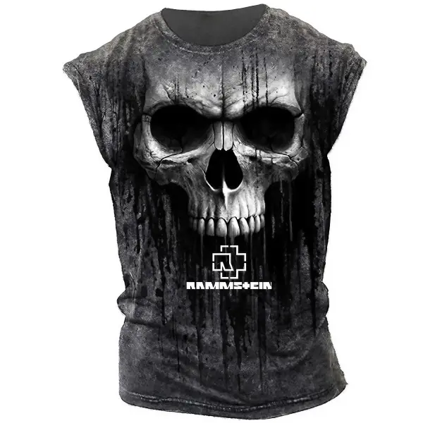 Men's Rammstein Rock Band Dark Skull Print Vest Tank Top - Elementnice.com 
