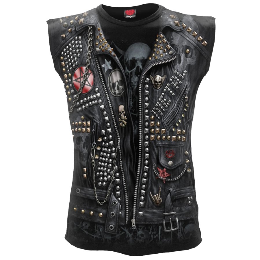 

Men's Vintage Skull Punk Motorcycle Rock Band Printed Casual Cross Element Printed Vest