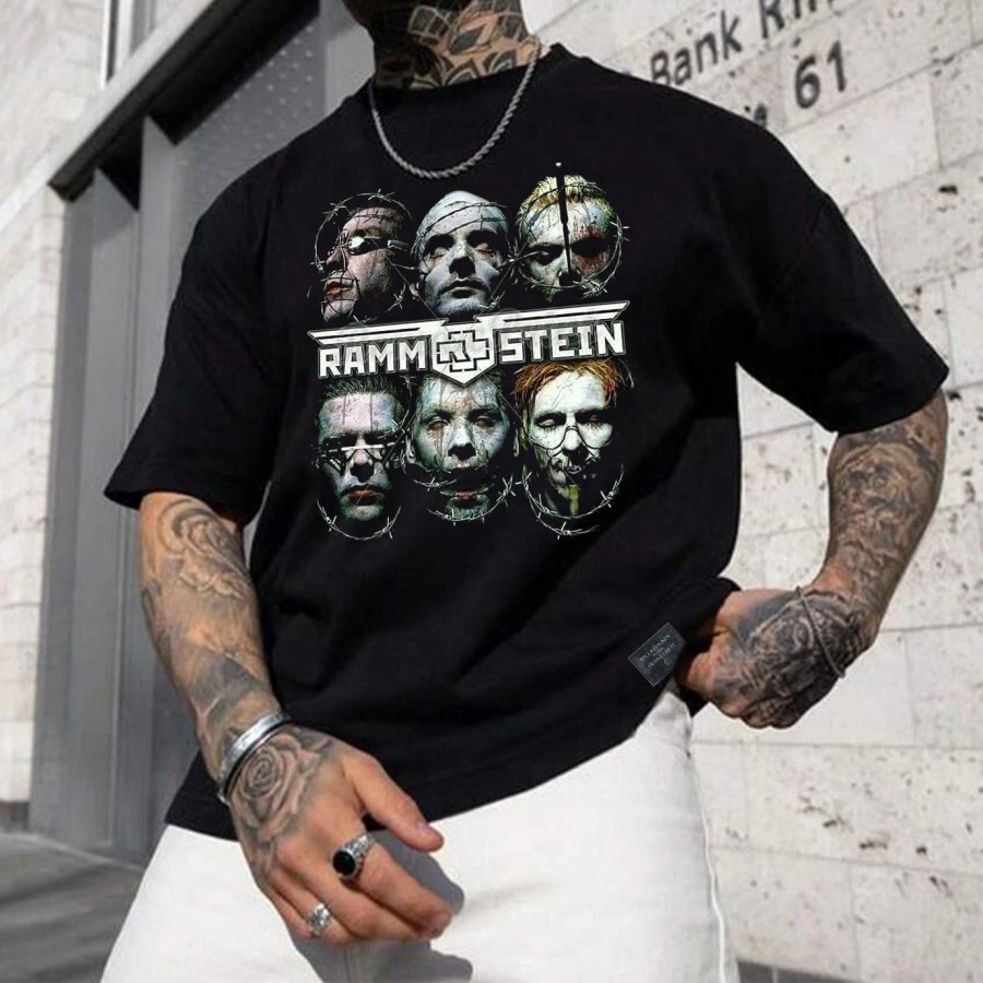 

Men's Skull Rammstein Rock Band Loose Short Sleeve Oversized T-Shirt