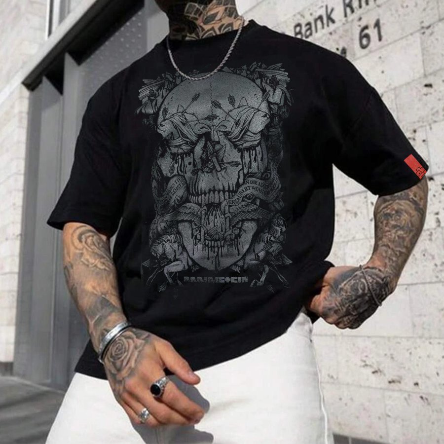 

Men's Skull Rammstein Rock Band Loose Short Sleeve Oversized T-Shirt