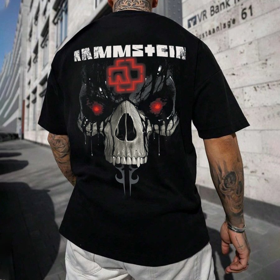 

Men's Skull Rammstein Rock Band Loose Short Sleeve Oversized T-Shirt