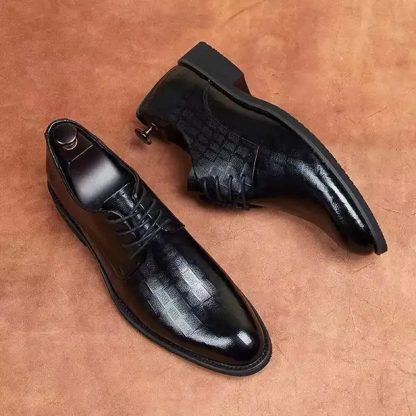Men's Derby Shoes Crocodile Skin Texture Internal Elevation Leather Business Dress Casual - Manlyhost.com 