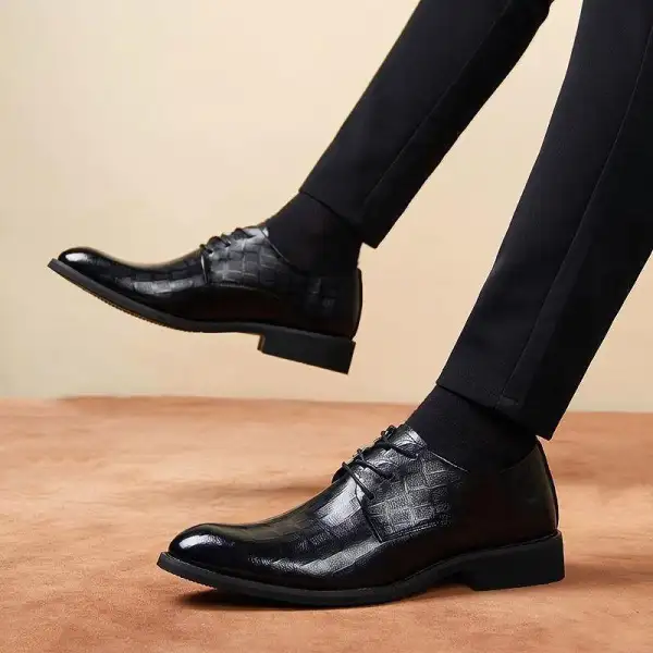 Men's Derby Shoes Texture Leather Business Dress Casual - Rabclub.com 