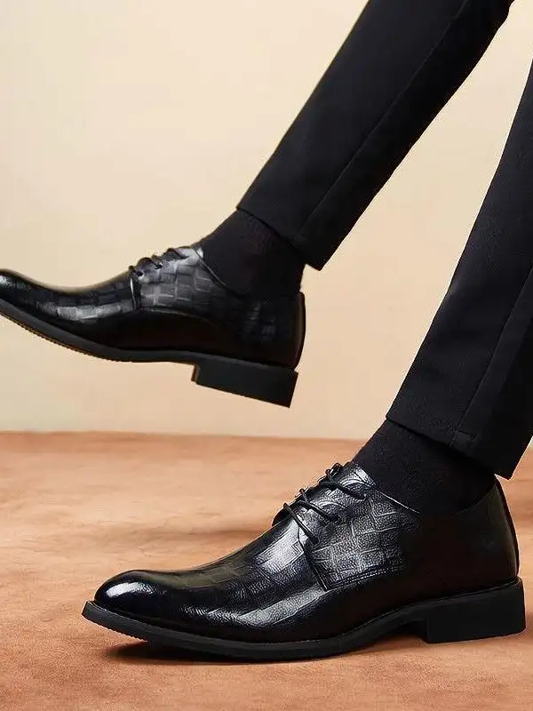 Men's Derby Shoes Texture Leather Business Dress Casual - Wantbright.com 