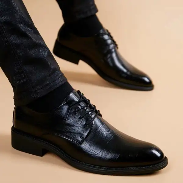 Men's Derby Shoes Texture Leather Business Dress Casual - Manlyhost.com 
