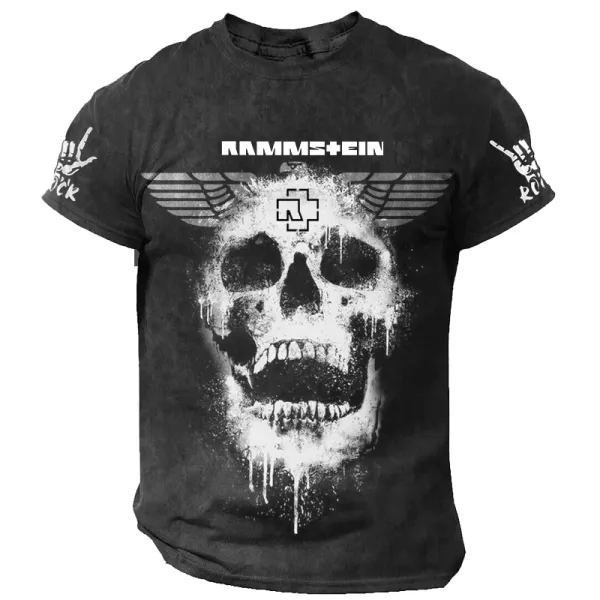 Men's Rammstein Rock Band Skull Head Print Short Sleeved T-shirt - Elementnice.com 