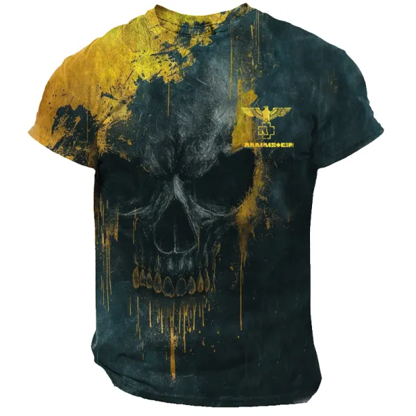Men's Rammstein Rock Band Vintage Skull Head 3D Print Short Sleeved T-shirt - Elementnice.com 