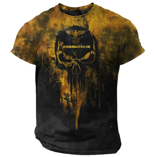 Men's Rammstein Rock Band Vintage Skull Head 3D Print Short Sleeved T-shirt - Elementnice.com 