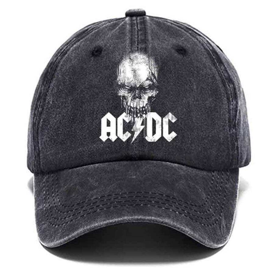 

Washed Cotton Sun Hat Vintage ACDC Rock Band Skull Print Outdoor Casual Cap