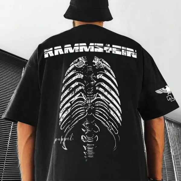 Men's Rammstein Rock Band Loose Short Sleeve Oversized T-Shirt - Elementnice.com 