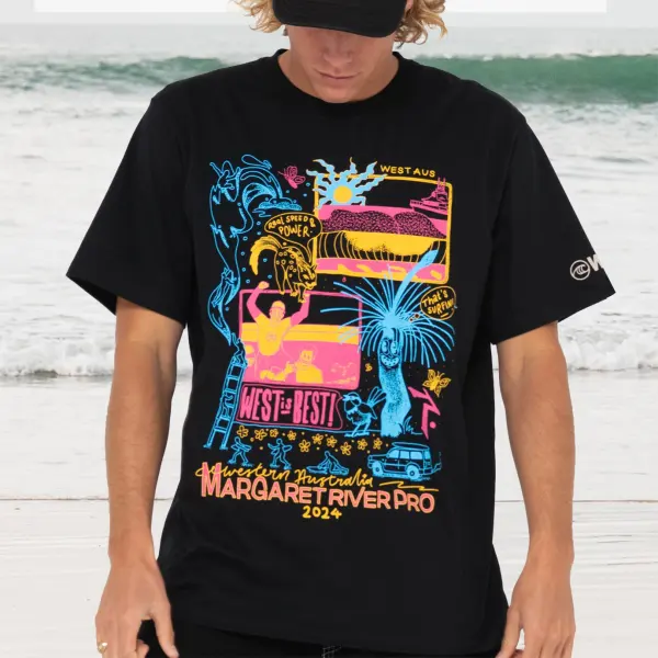 Men's 2024 WSL Surf Poster Beach Loose Short Sleeve Oversized T-Shirt - Elementnice.com 