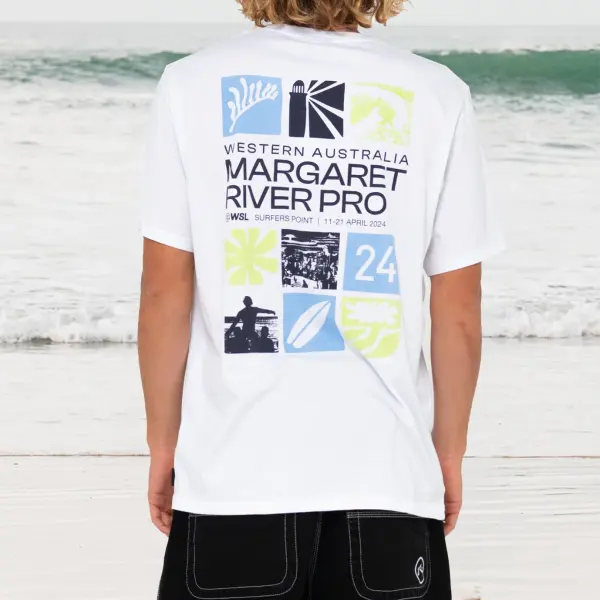 Men's 2024 WSL Surf Poster Beach Loose Short Sleeve Oversized T-Shirt - Elementnice.com 