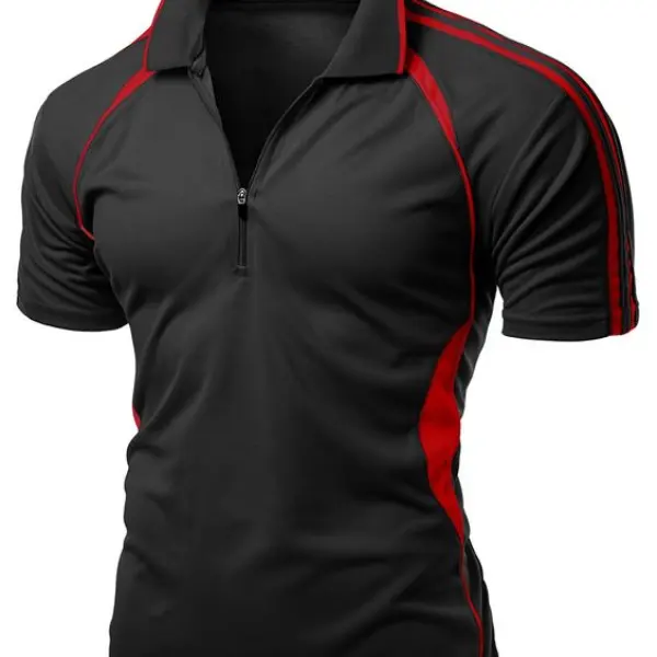Men's Patchwork Everyday Polo Neck Short Sleeve T-Shirt - Elementnice.com 