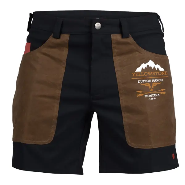 Men's Yellowstone Print Outdoor Vintage Multi Pocket Studded Cargo Shorts - Cotosen.com 