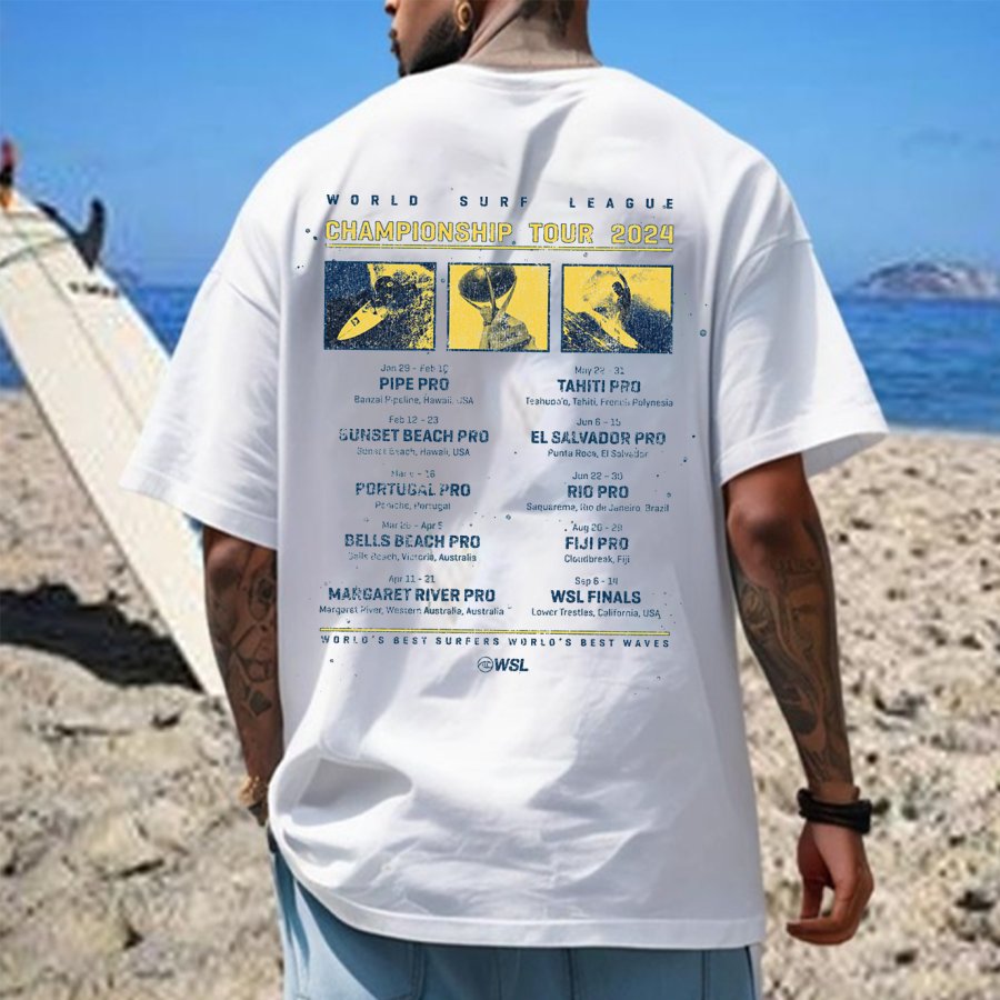 

Men's 2024 WSL Surf Poster Beach Loose Short Sleeve Oversized T-Shirt