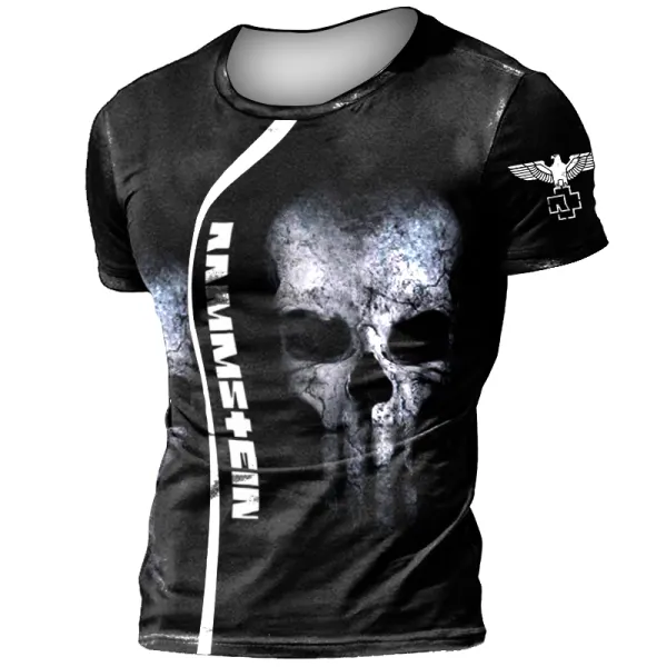 Men's Rammstein Vintage Skull Print Short Sleeved T-shirt - Elementnice.com 