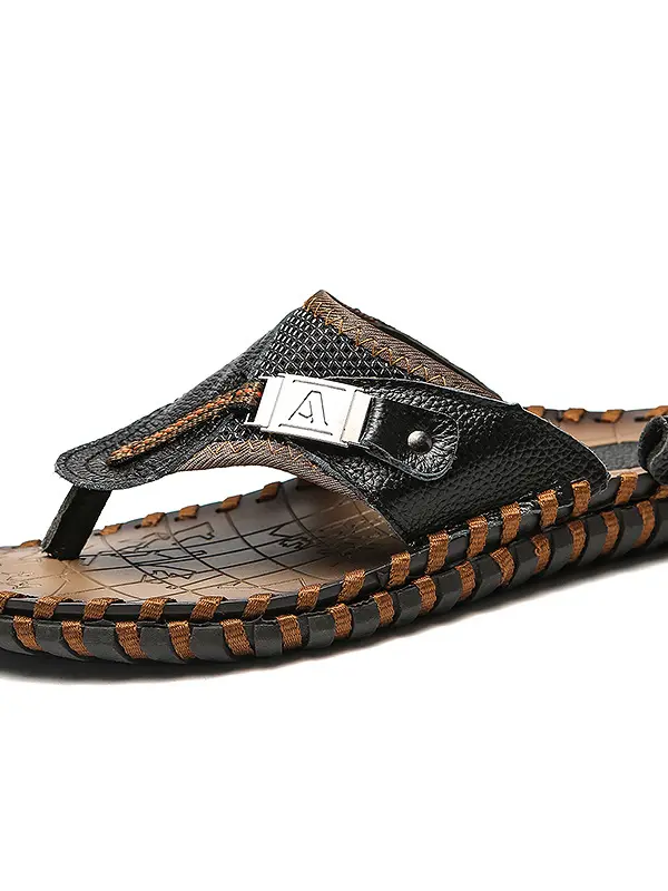 Men's Beach Outdoors Cowhide Shoes With Soft Soled Sandals - Pragmaace.com 