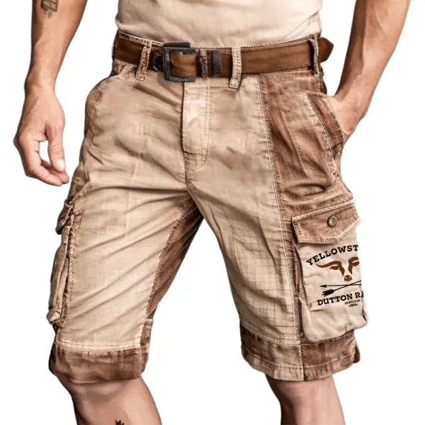Men's Cargo Shorts Vintage Yellowstone Western Cowboy Multi-Pocket Distressed Utility Outdoor Shorts - Manlyhost.com 