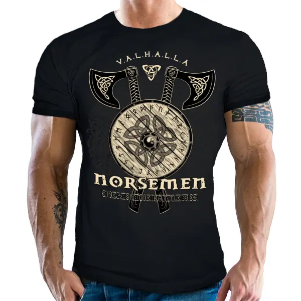 Men's Vintage Viking Print Daily Short Sleeve Crew Neck T-Shirt - Elementnice.com 
