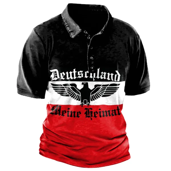Men's Germany Deutsche Splicing Contrasting Colors Print Short Sleeve Polo T-shirt - Dozenlive.com 