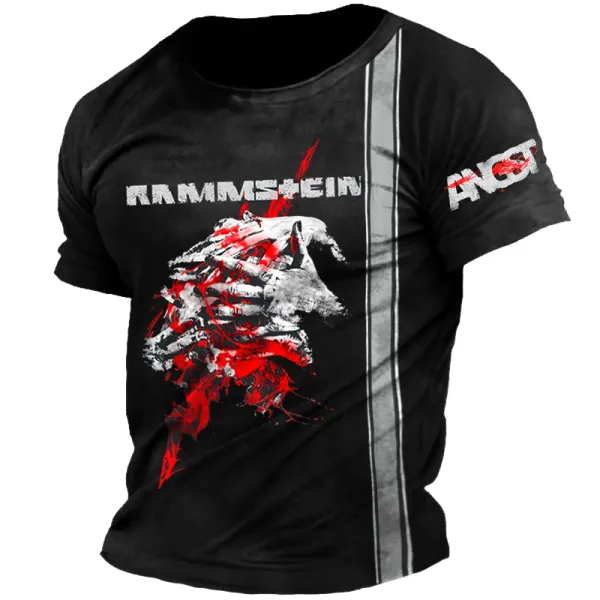 Men's Vintage Rammstein Rock Band Print Daily Short Sleeve Crew Neck T-Shirt - Manlyhost.com 