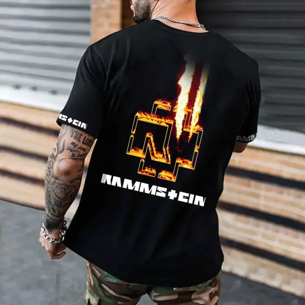 Men's T-Shirt Rammstein Rock Band Flame Vintage Short Sleeve Casual Tee - Elementnice.com 