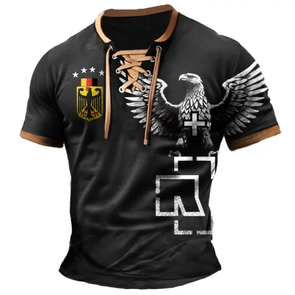 Men's T-Shirt Rammstein Rock Band German Flag Vintage Lace-Up Short Sleeve Color Block Summer Daily Tops - Cotosen.com 