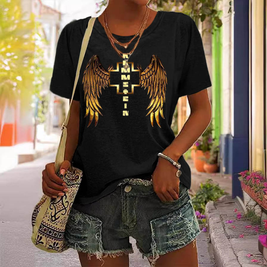 

Women's Rammstein Rock Band Wings Short Sleeve Crew Neck T-Shirt