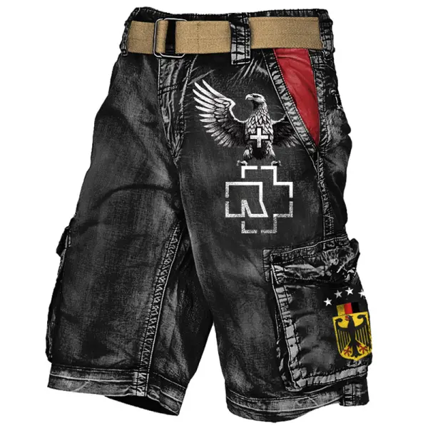 Men's Cargo Shorts Rammstein Rock Band Eagle German Flag Vintage Distressed Utility Outdoor Shorts - Manlyhost.com 