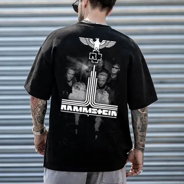 Men's Rammstein Rock Band Eagle Loose Short Sleeve Oversized T-Shirt - Elementnice.com 