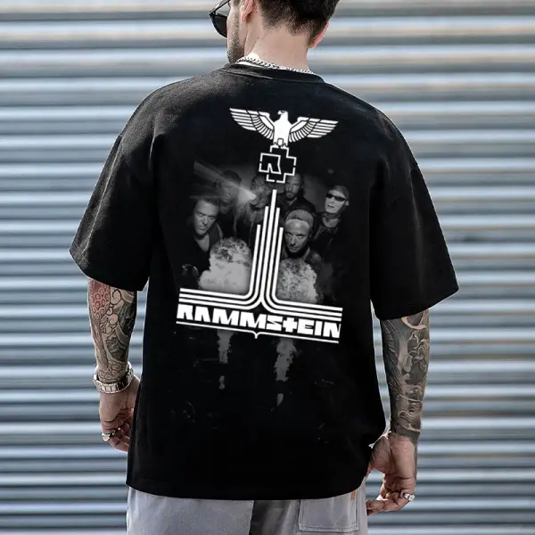 Men's Rammstein Rock Band Eagle Loose Short Sleeve Oversized T-Shirt - Wayrates.com 