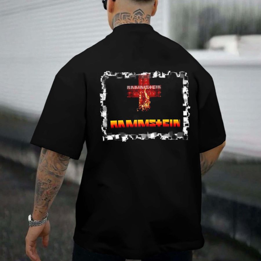 

Men's Rammstein Rock Band Flame Loose Short Sleeve Oversized T-Shirt