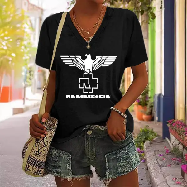 Women's Rammstein Rock Band Short Sleeve V-Neck T-Shirt - Elementnice.com 