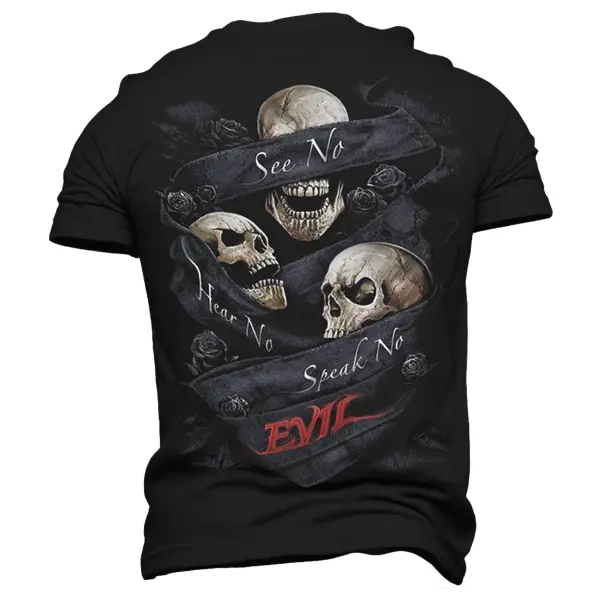 Men's Vintage Skull Print Daily Short Sleeve Crew Neck T-Shirt - Manlyhost.com 