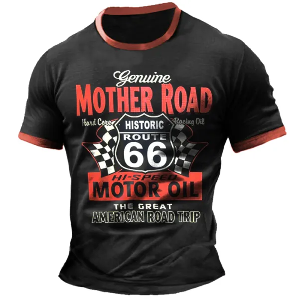Men's Route66 Print Round Neck Contrasting Short Sleeved T-shirt - Manlyhost.com 