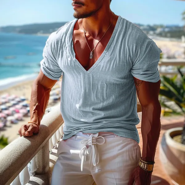 Men's V-neck Simple Plain Retro T-shirt - Wayrates.com 