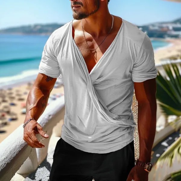 Men's V-neck Personalized Plain Retro T-shirt - Wayrates.com 