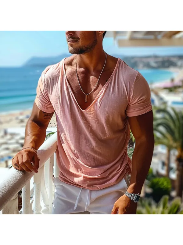 Men's Plain V-neck Simple T-shirt - Timetomy.com 