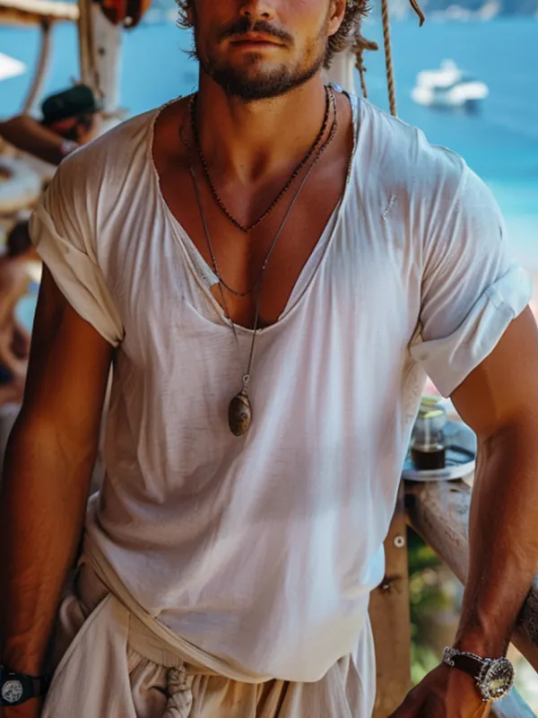 Men's Holiday Large Collar Plain T-shirt - Simplyion.com 
