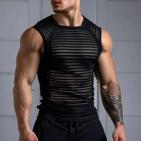 Men's See-through Striped Mesh Sleeveless Tank Top - Trisunshine.com 