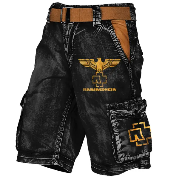Men's Cargo Shorts Rammstein Rock Band Vintage Distressed Utility Multi-Pocket Outdoor Shorts - Manlyhost.com 