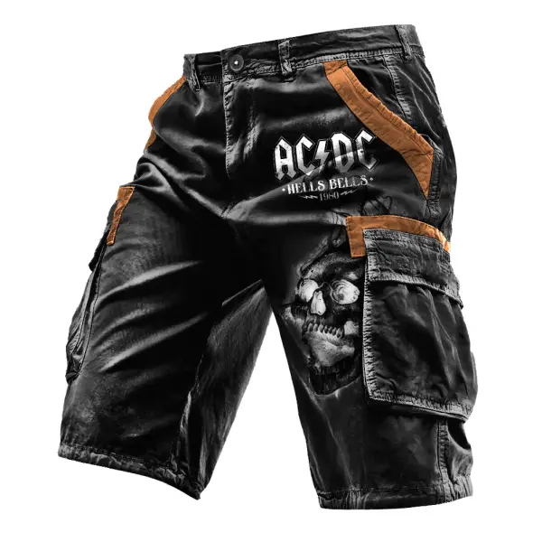 Men's Cargo Shorts ACDC Rock Skull Vintage Distressed Utility Outdoor Shorts - Cotosen.com 