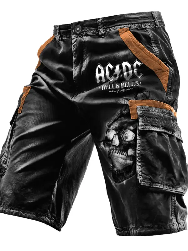 Men's Cargo Shorts ACDC Rock Skull Vintage Distressed Utility Outdoor Shorts - Menwyx.com 