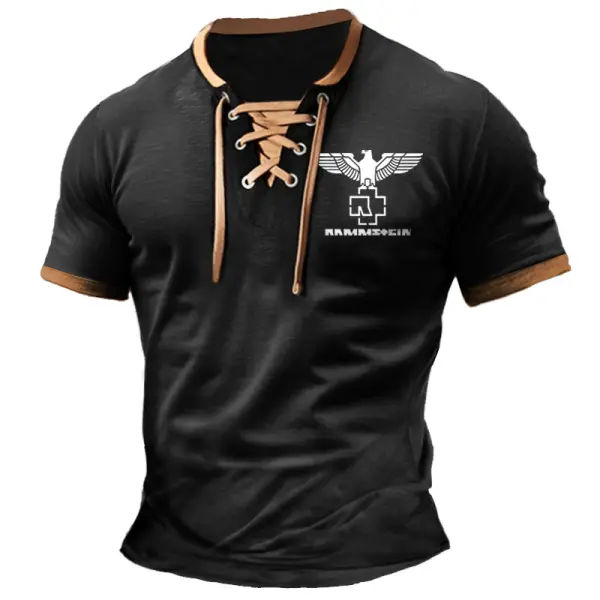 Men's T-Shirt Rammstein Rock Band Vintage Lace-Up Short Sleeve Color Block Summer Daily Tops - Dozenlive.com 