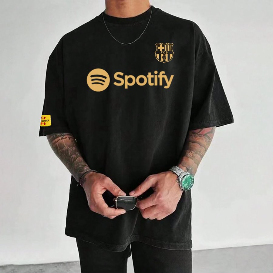 

Men's FC Barcelona Printed Henry Short Everyday Sleeve Polo Neck T-Shirt