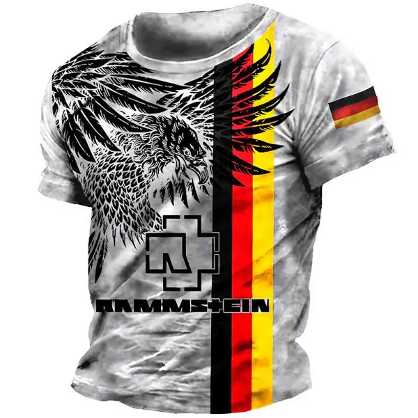 Men's Vintage Rammstein Rock Band Eagle German Flag Daily Short Sleeve Crew Neck T-Shirt - Cotosen.com