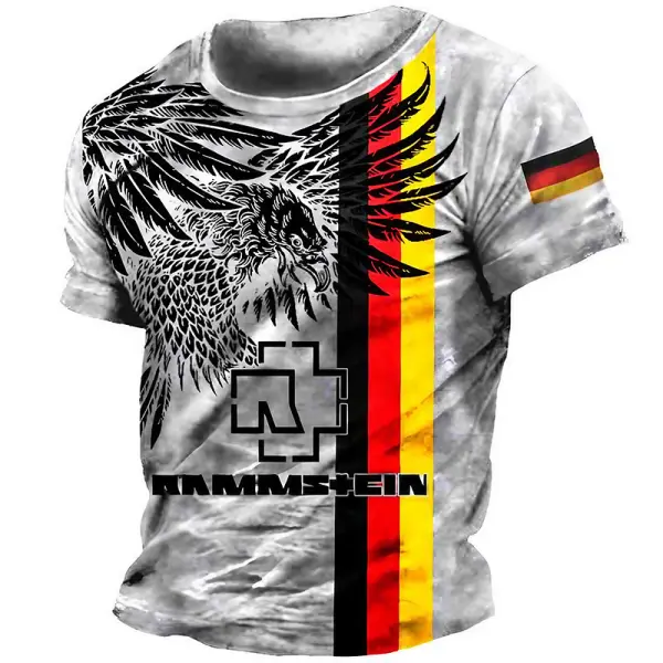 Men's Vintage Rock Band Eagle German Flag Daily Short Sleeve Crew Neck T-Shirt - Dozenlive.com 
