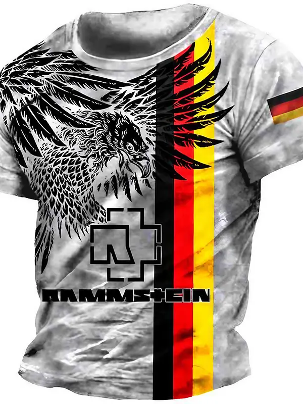 Men's Vintage Rock Band Eagle German Flag Daily Short Sleeve Crew Neck T-Shirt - Pragmaace.com 