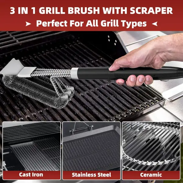 Grill Brush And Scraper With Deluxe Handle Safe Wire Grill Brush BBQ Cleaning Brush Grill Grate Cleaner Only $11.99 - Cotosen.com 
